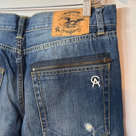 Christian Audigier Mens 33x29 Distressed Blue Designer Jeans‎ Y2K Streetwear - Picture 5 of 11